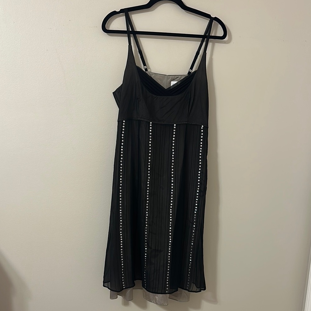 Garnet Hill Women's Black Silver Sequin
Silk Slip Dress Size 14 Party Evening